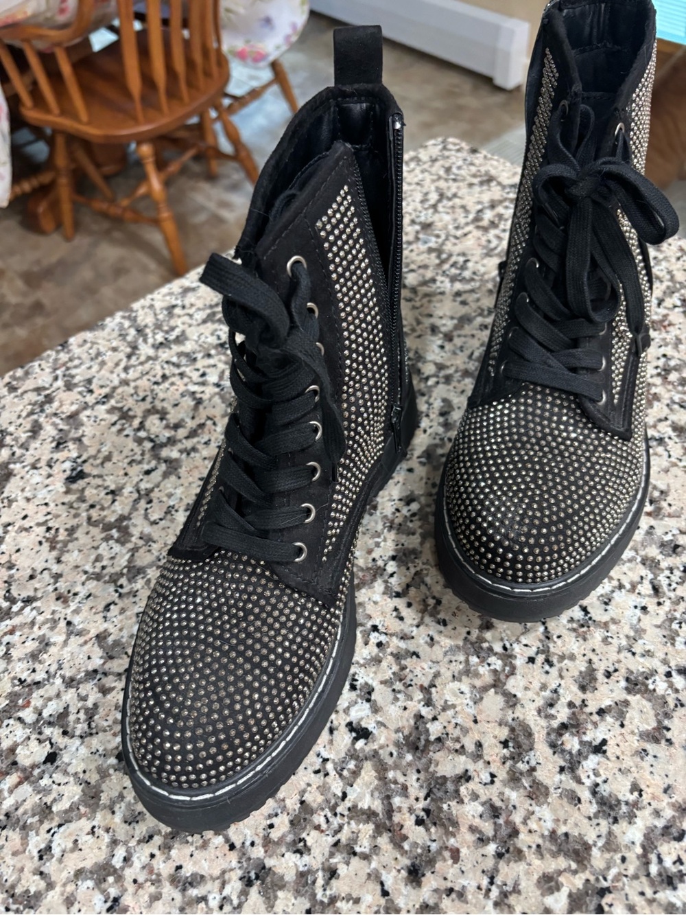 Madden Girl Black Studded Lace-Up Combat Boots